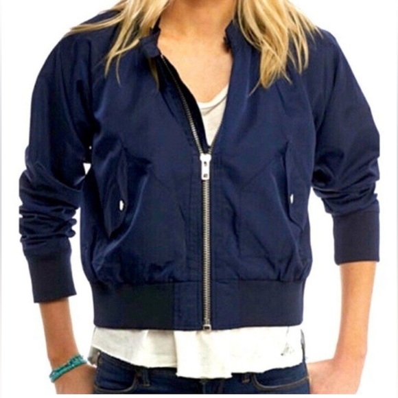 Free People Navy Blue Bomber Jacket Size XS EUC - Picture 3 of 6